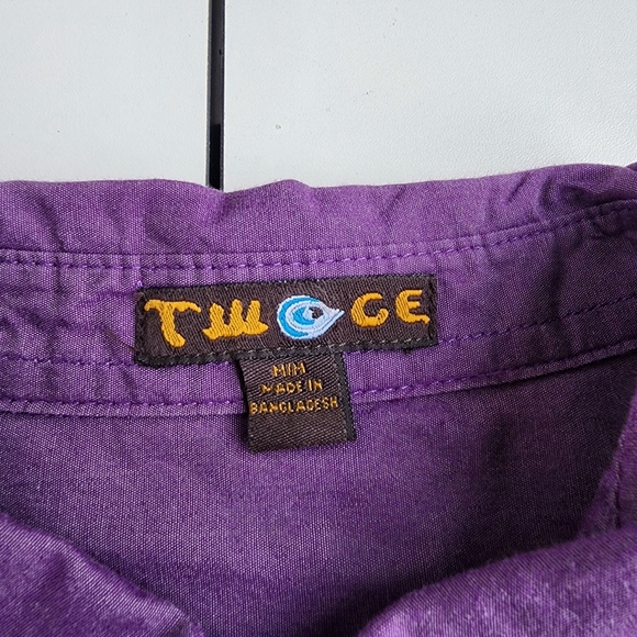 Twice Mens Long Sleeves Button Up Shirt Purple 100% Cotton Sz M - Picture 3 of 10